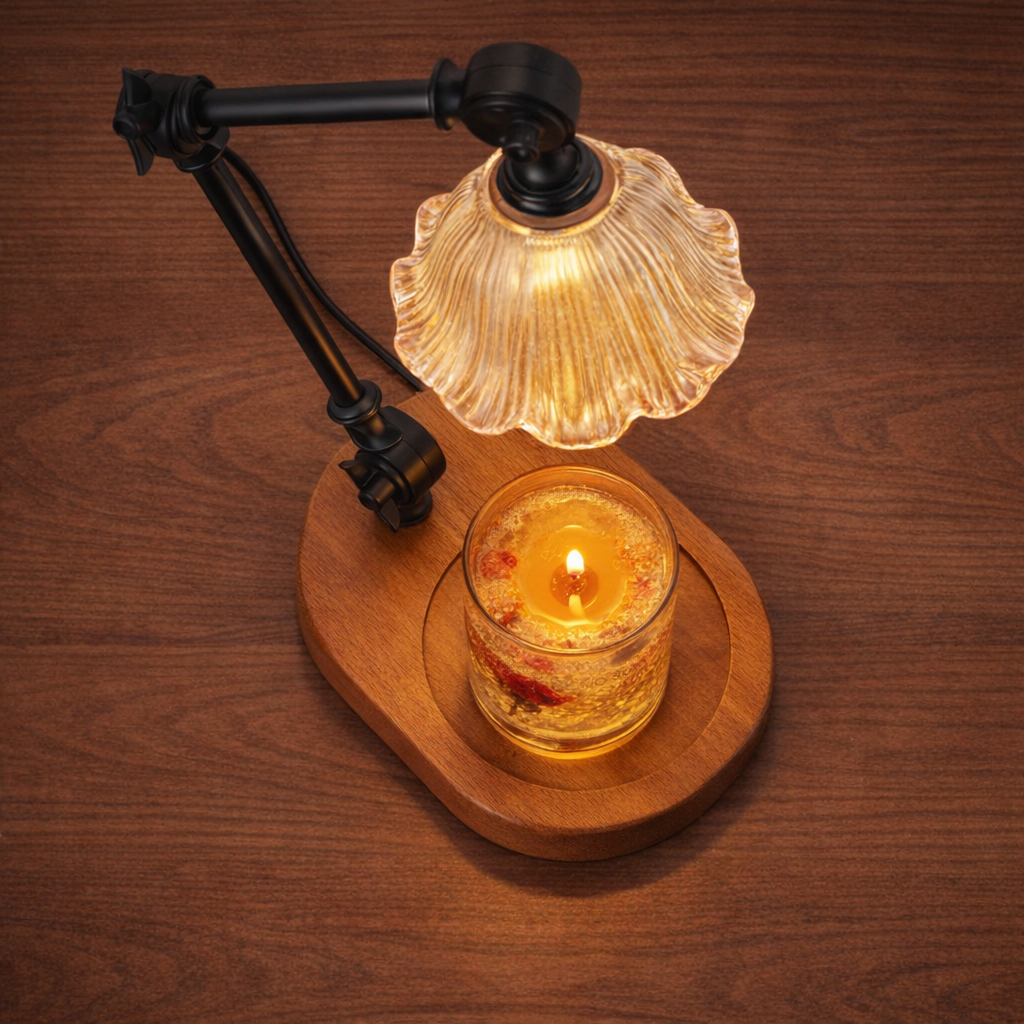 electric candle warmer lamp top-down view showing melting wax
