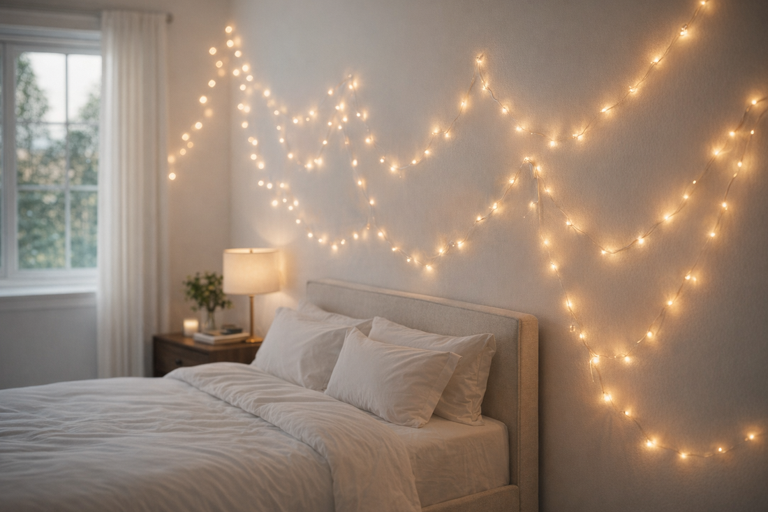 how to hang fairy lights on a bedroom wall