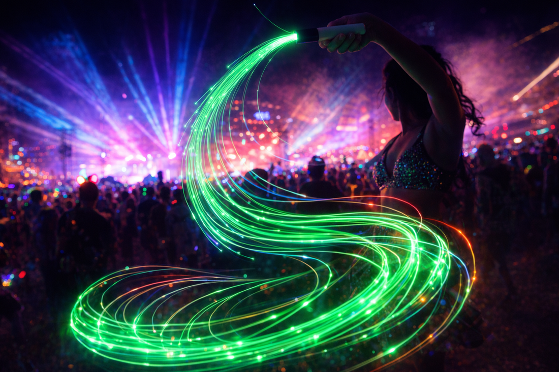 light whip creating colorful trails at music festival