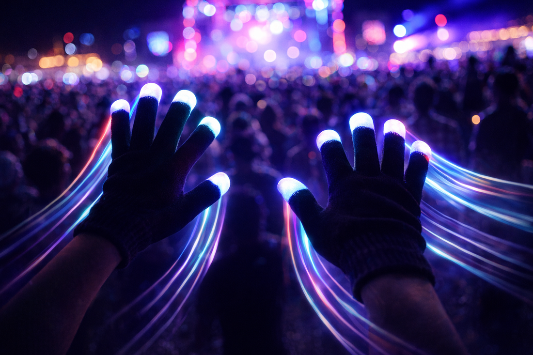 what to wear to a rave - LED gloving gloves at music festival