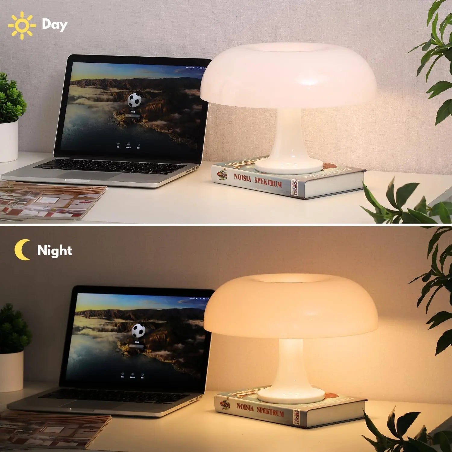 mushroom lamp day and night ambient lighting comparison