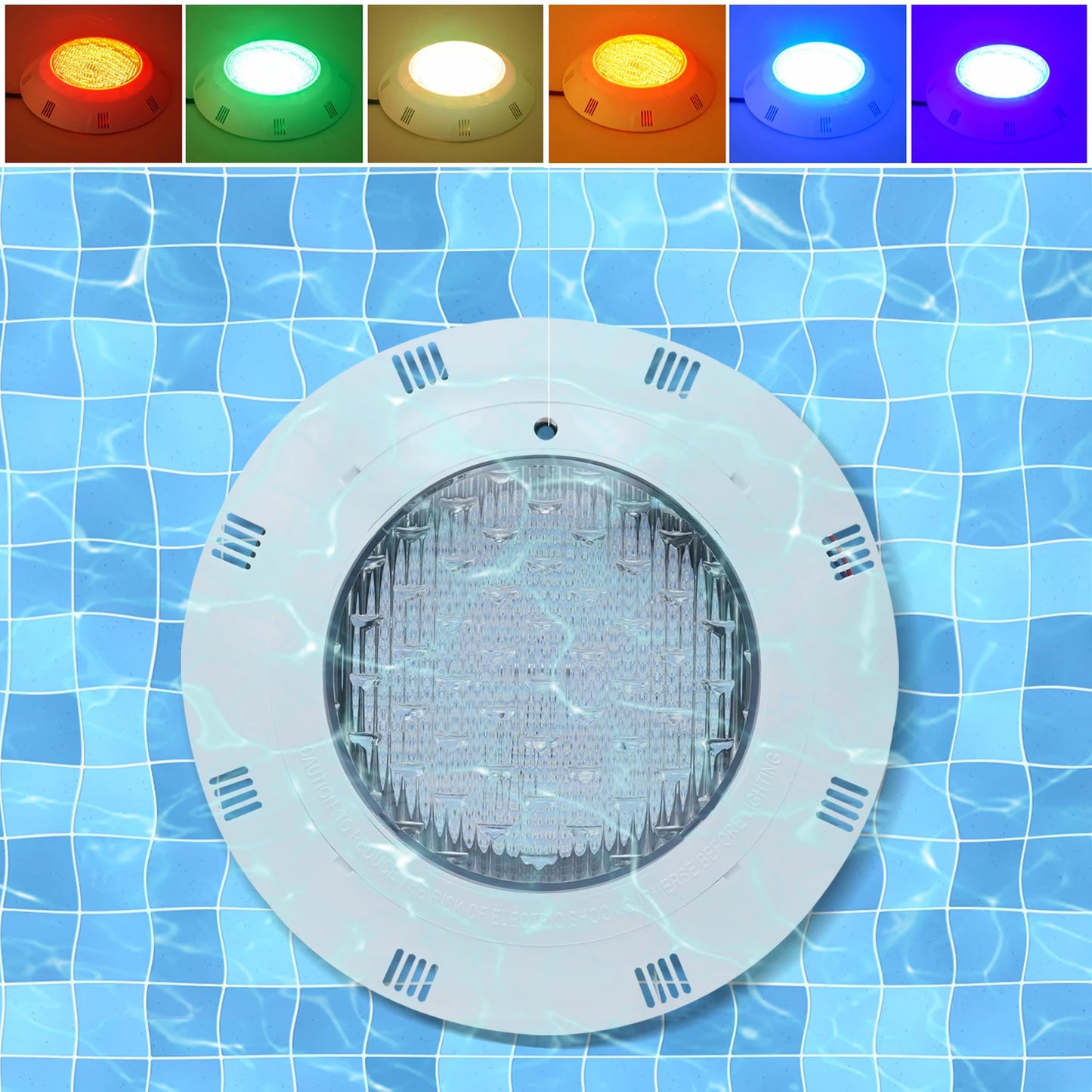 color changing pool light with 7 colors on underwater tile background