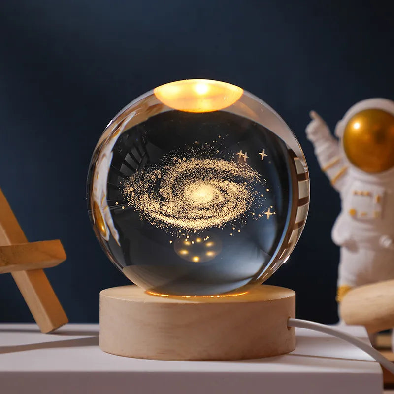 Laser-Engraved 3D Crystal Globe Light