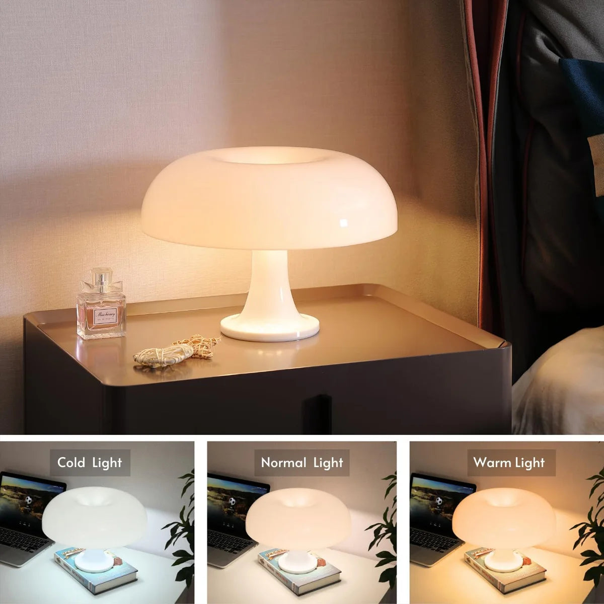 mushroom table lamp three color temperature settings warm cold normal
