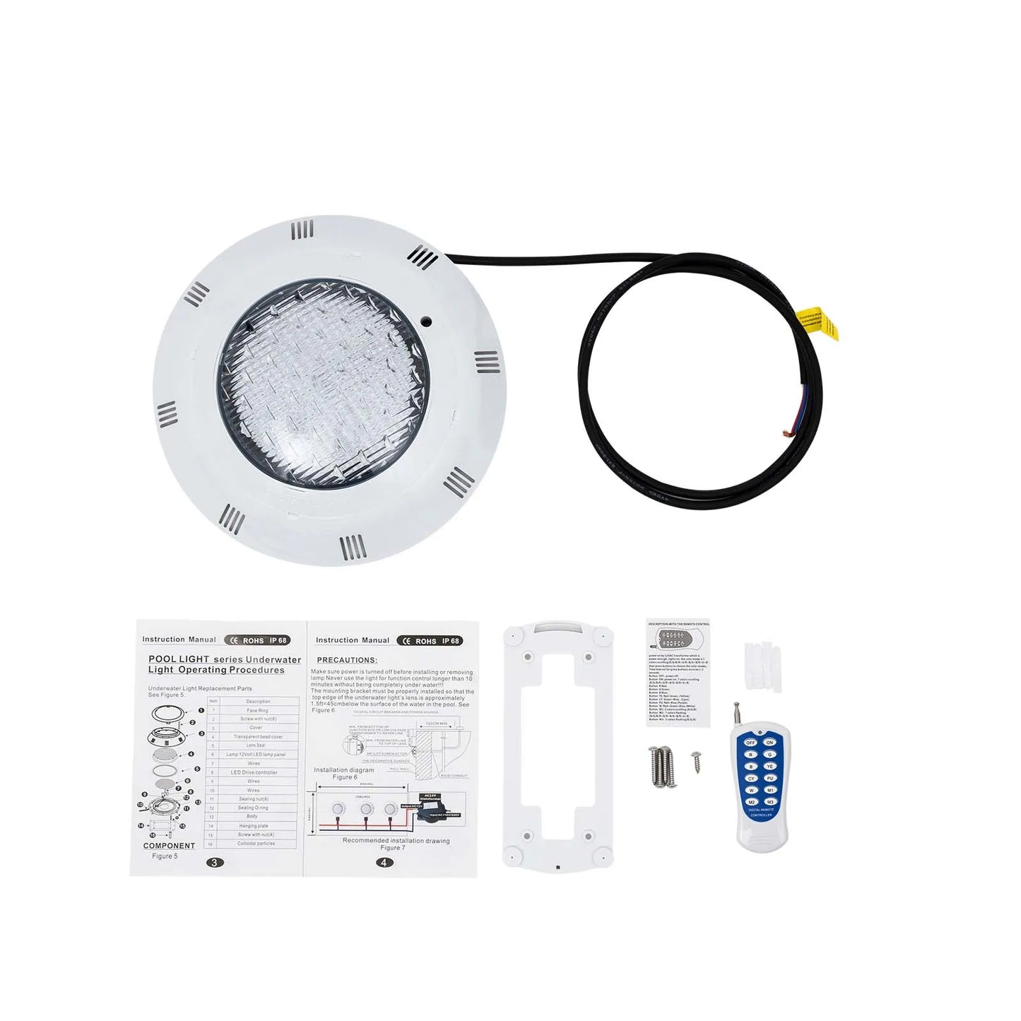complete pool light kit with light fixture remote bracket screws and manual