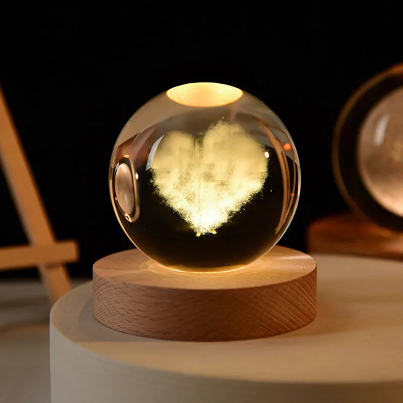 Laser-Engraved 3D Crystal Globe Light