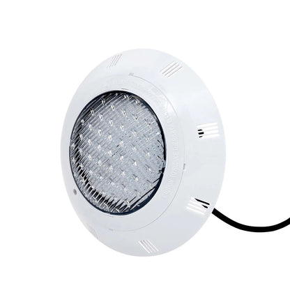 pool wall light angled view showing profile and power cable