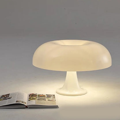 mushroom floor lamp warm glow minimalist studio shot