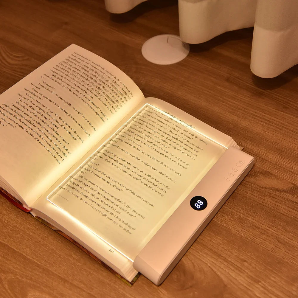 book light LED reading light on open book warm glow