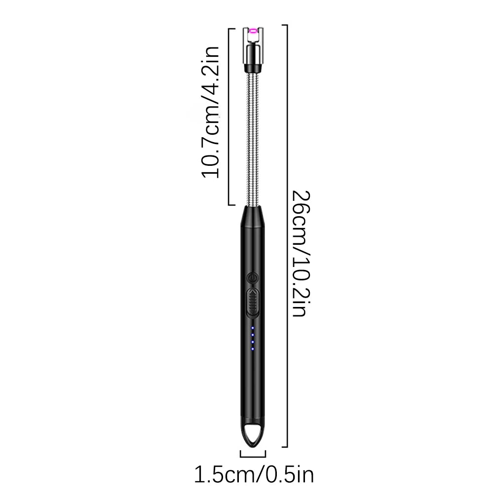 electric lighter for candles showing dimensions and flexible neck
