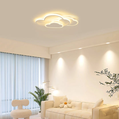 cloud ceiling light glowing in modern living room with cozy decor