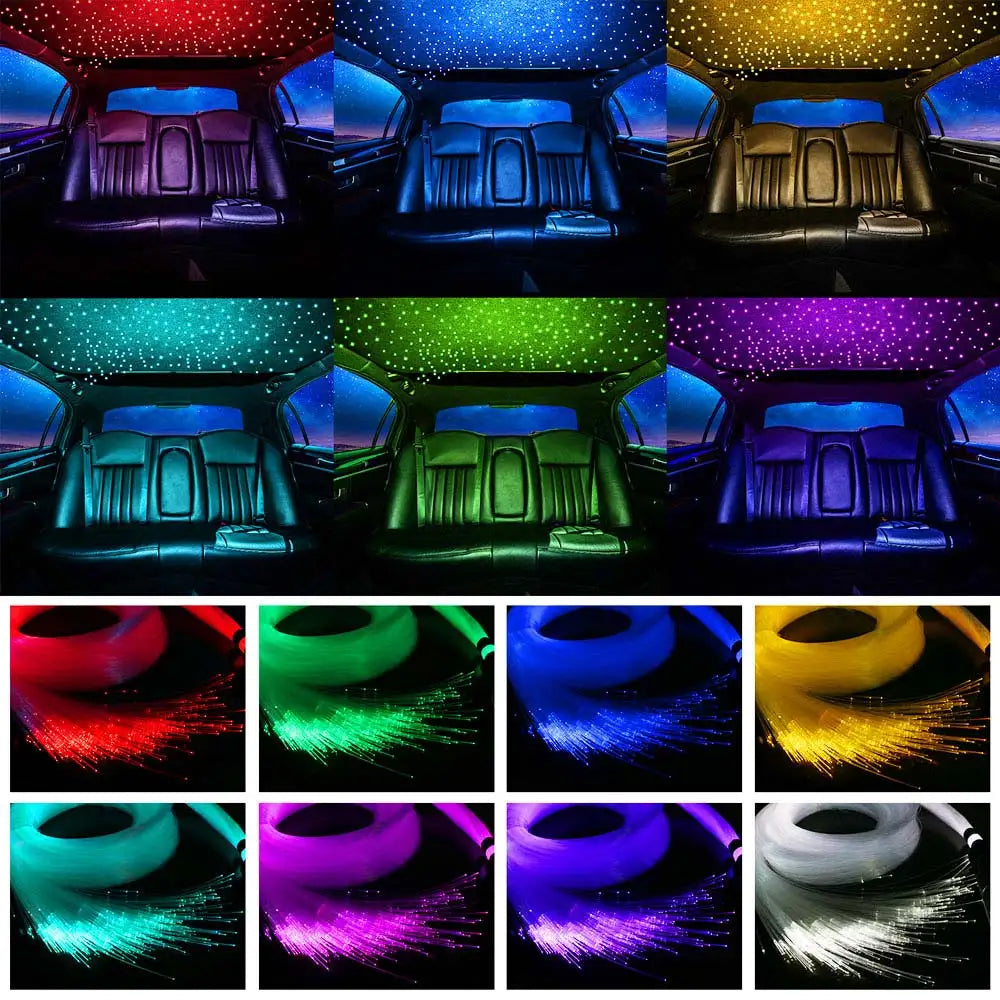 fiber optic led lights color options showing red blue green purple teal yellow and white