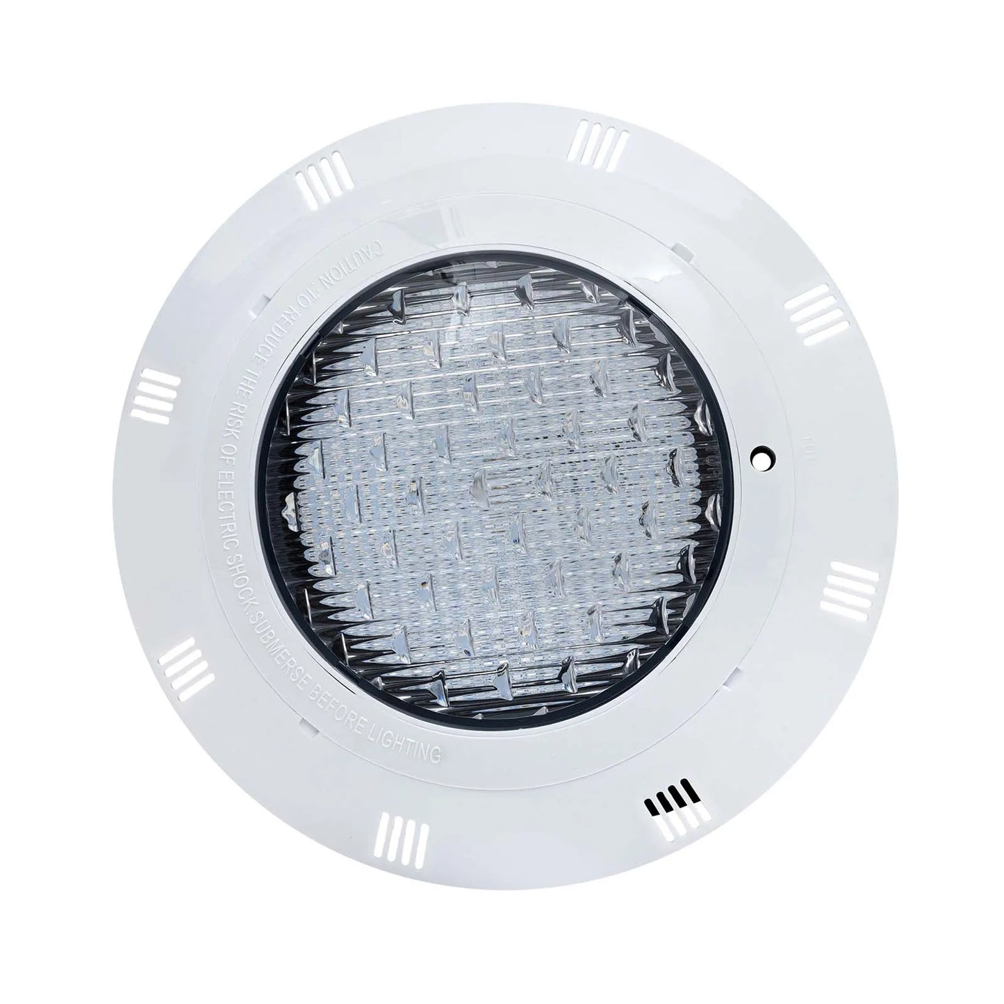 led swimming pool light front view white housing with clear lens