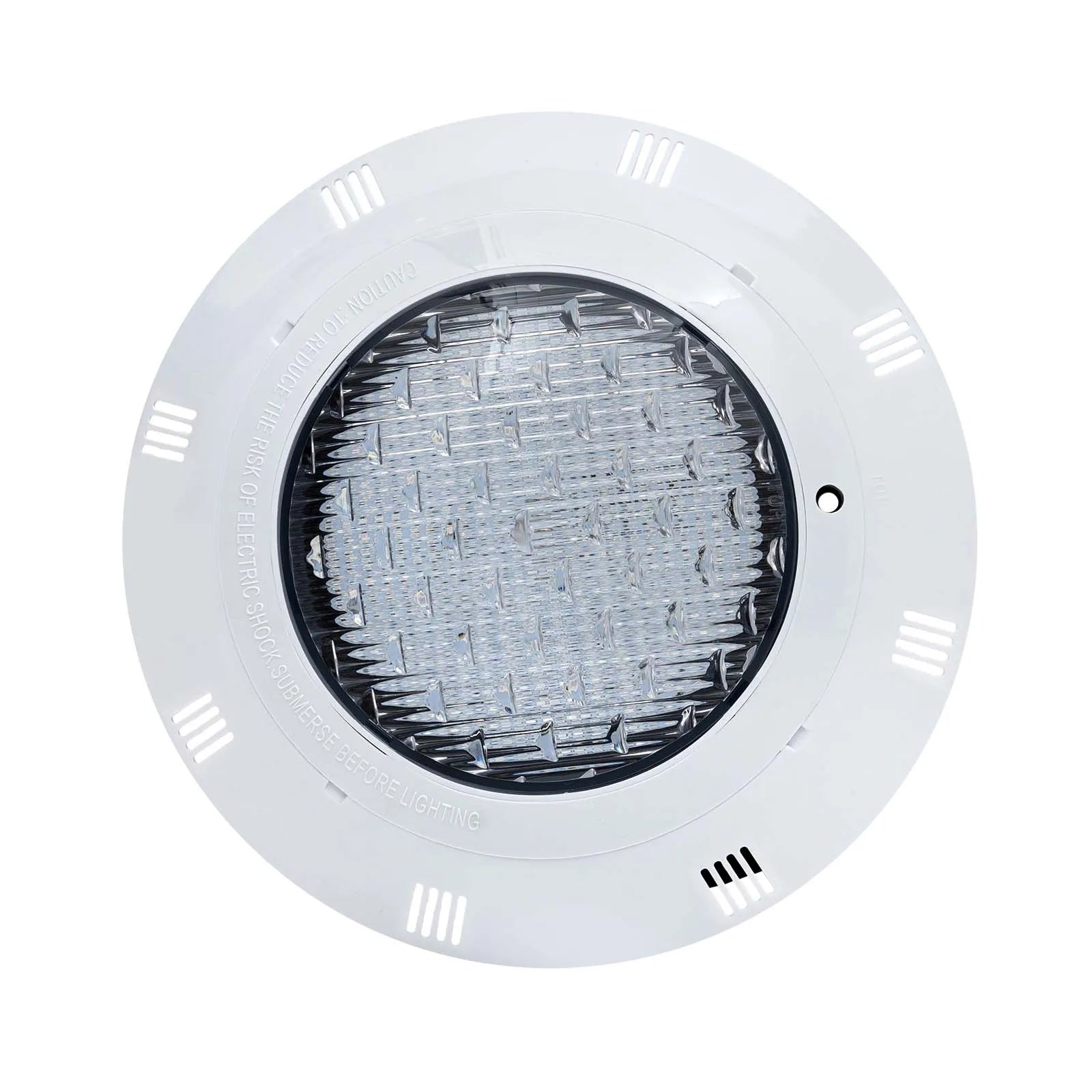 led swimming pool light front view white housing with clear lens