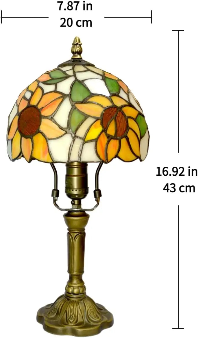 stained glass table lamp dimensions diagram showing 7.87 inch wide shade and 16.9 inch height