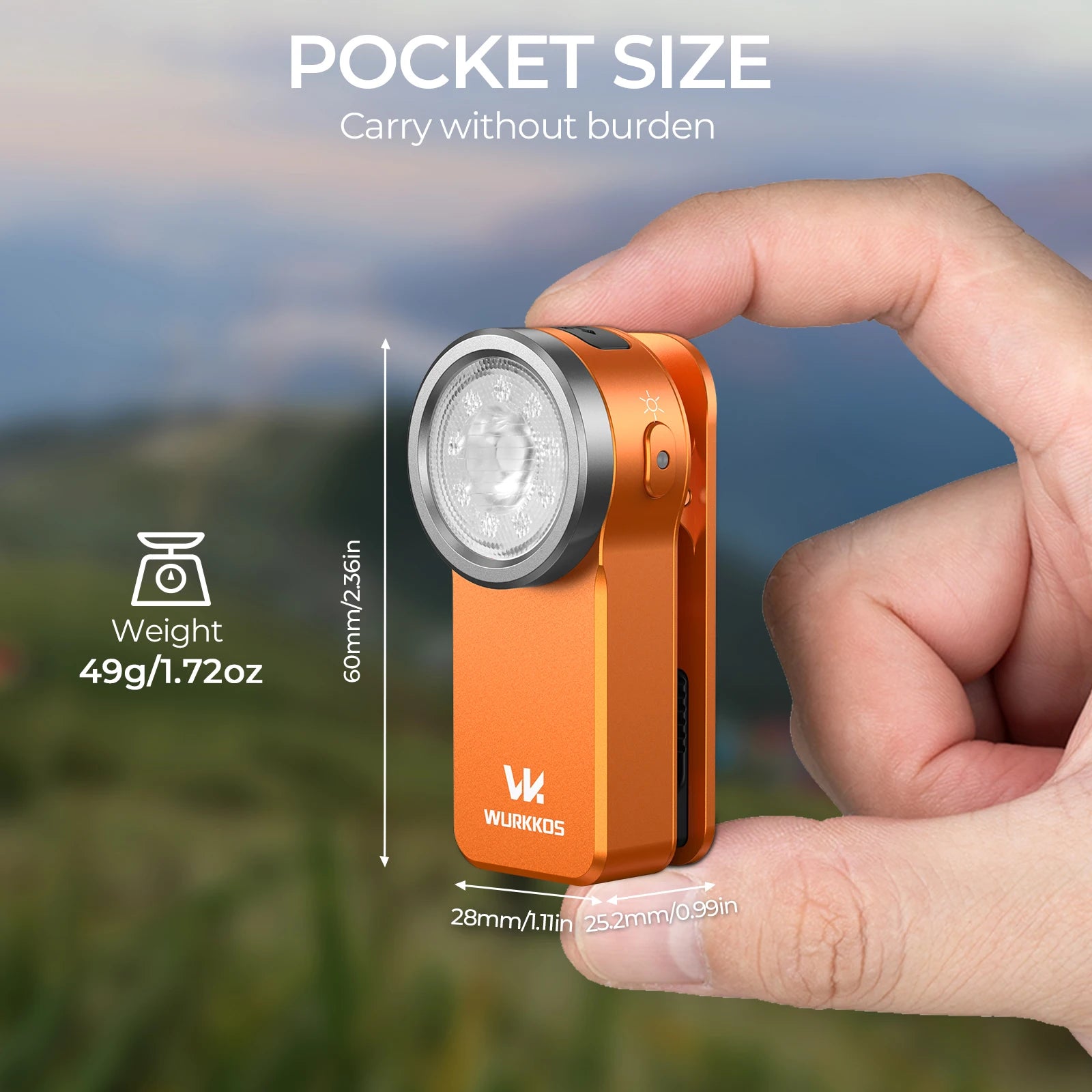 mini edc flashlight showing compact 60mm size in hand