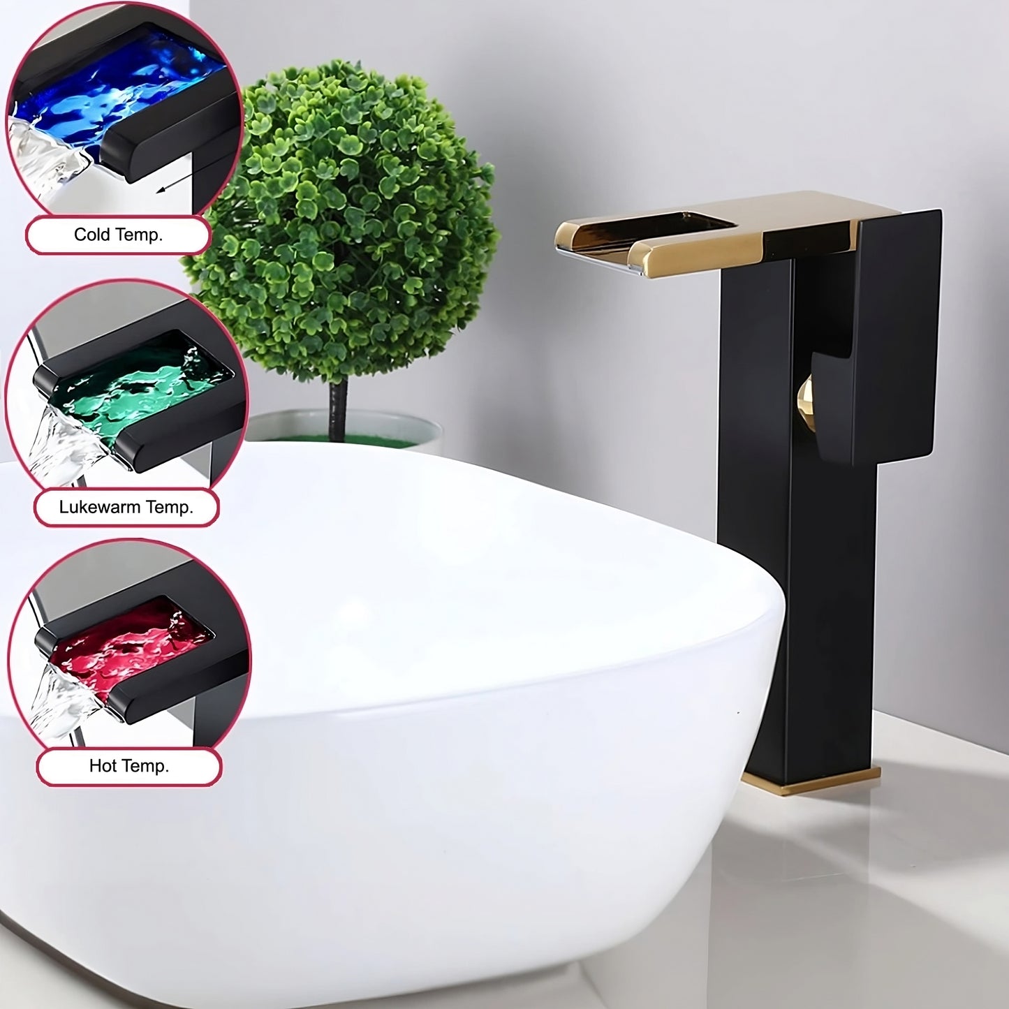 Smart LED Temperature-Sensing Basin Faucet