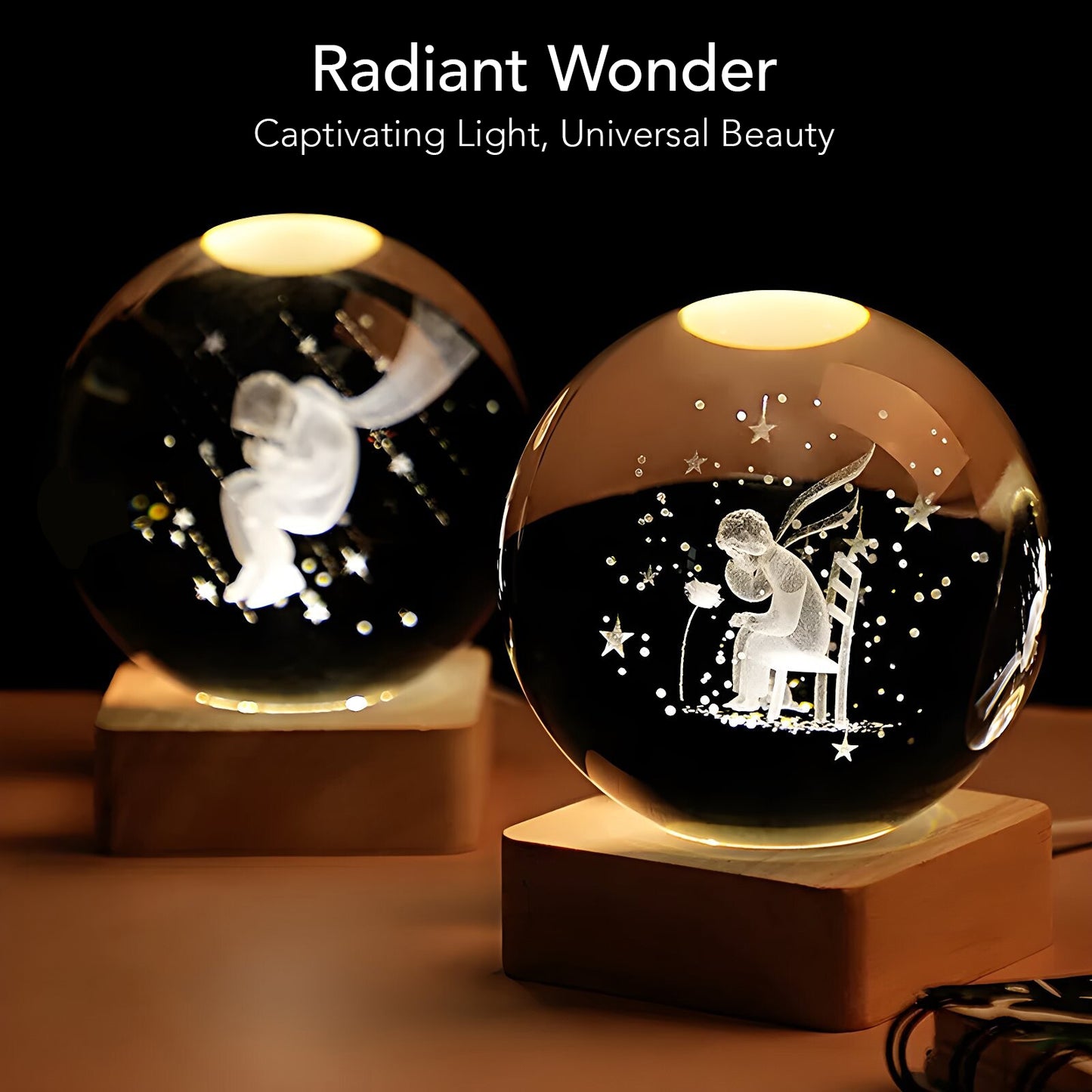 Laser-Engraved 3D Crystal Globe Light