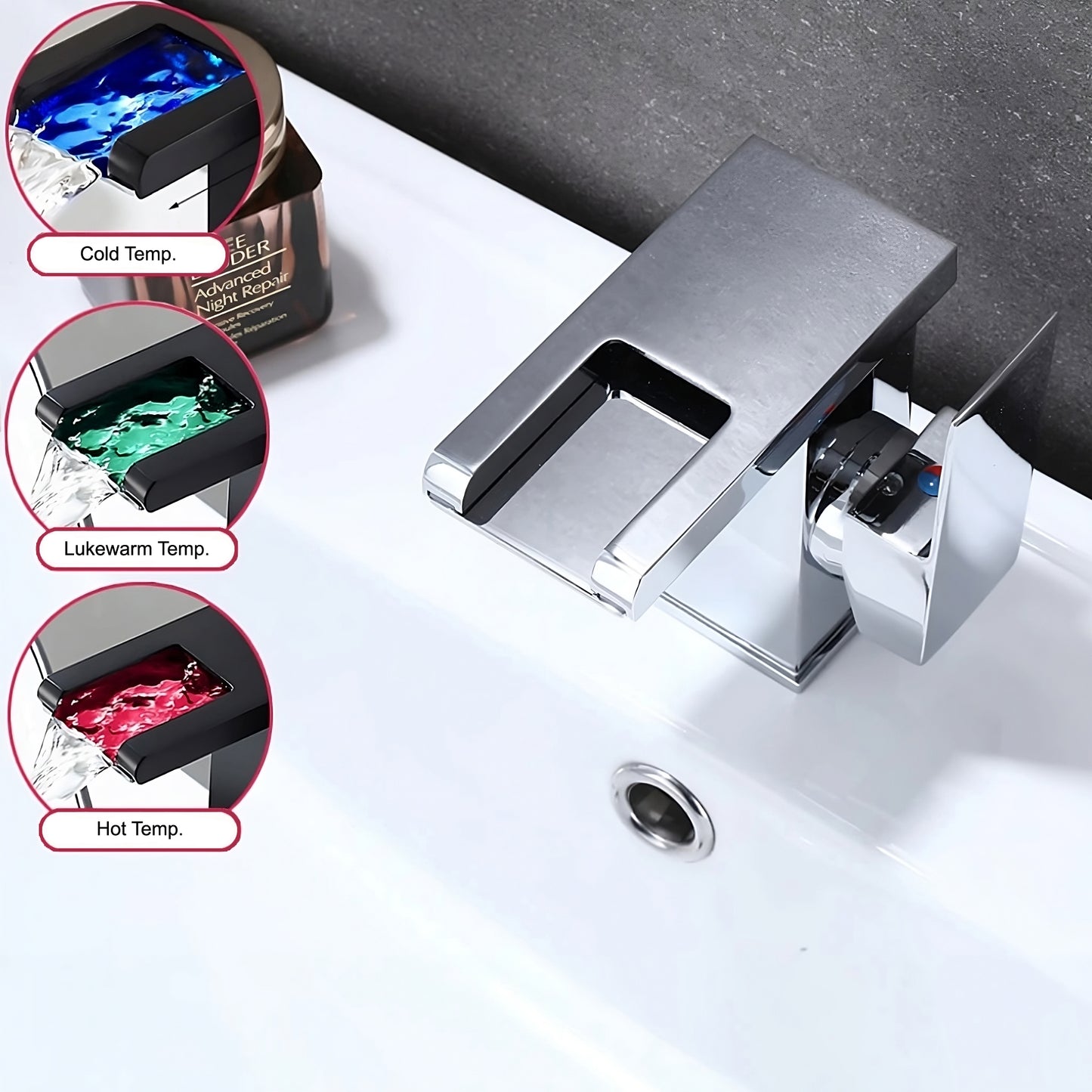 Smart LED Temperature-Sensing Basin Faucet