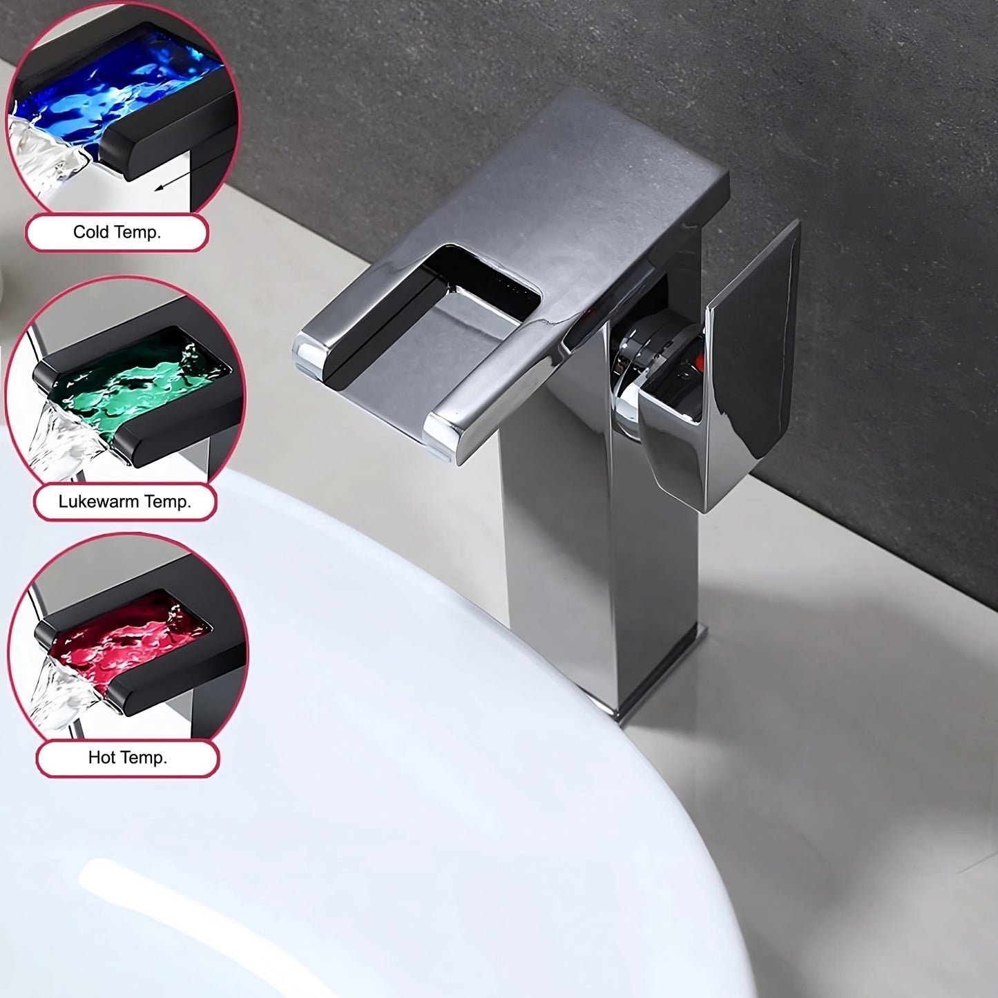 Smart LED Temperature-Sensing Basin Faucet