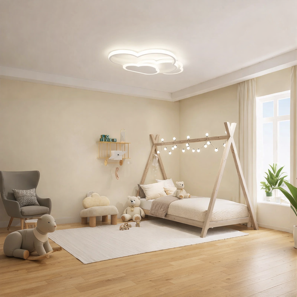 cloud ceiling light warm glow in children bedroom