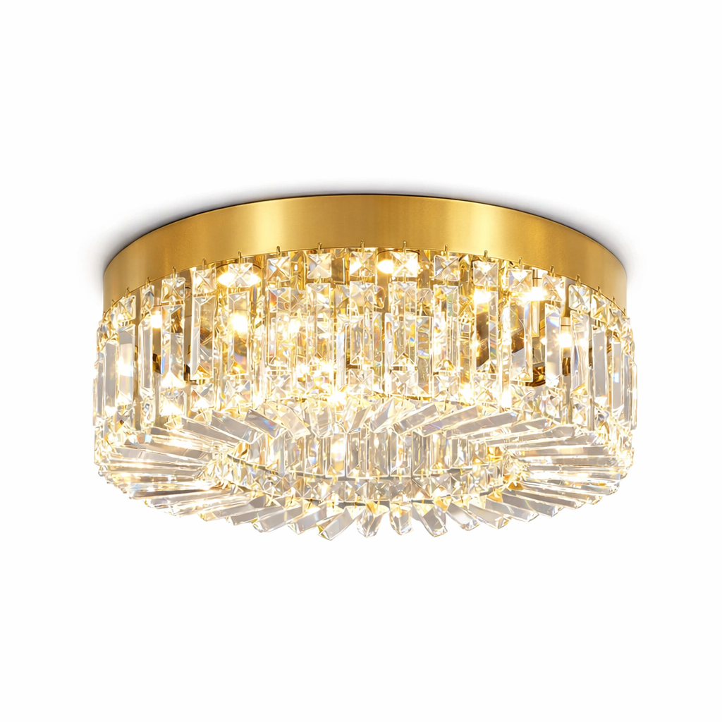 crystal lamp gold finish premium studio shot with sparkling crystal prisms