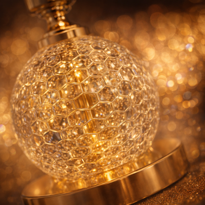 luxury crystal lamp close-up showing honeycomb crystal texture and warm light refraction patterns