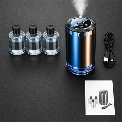 car air freshener diffuser unboxing with USB cable and refill bottles