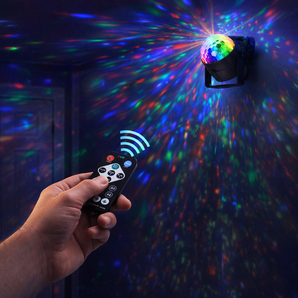 disco ball ceiling light wireless remote control in action