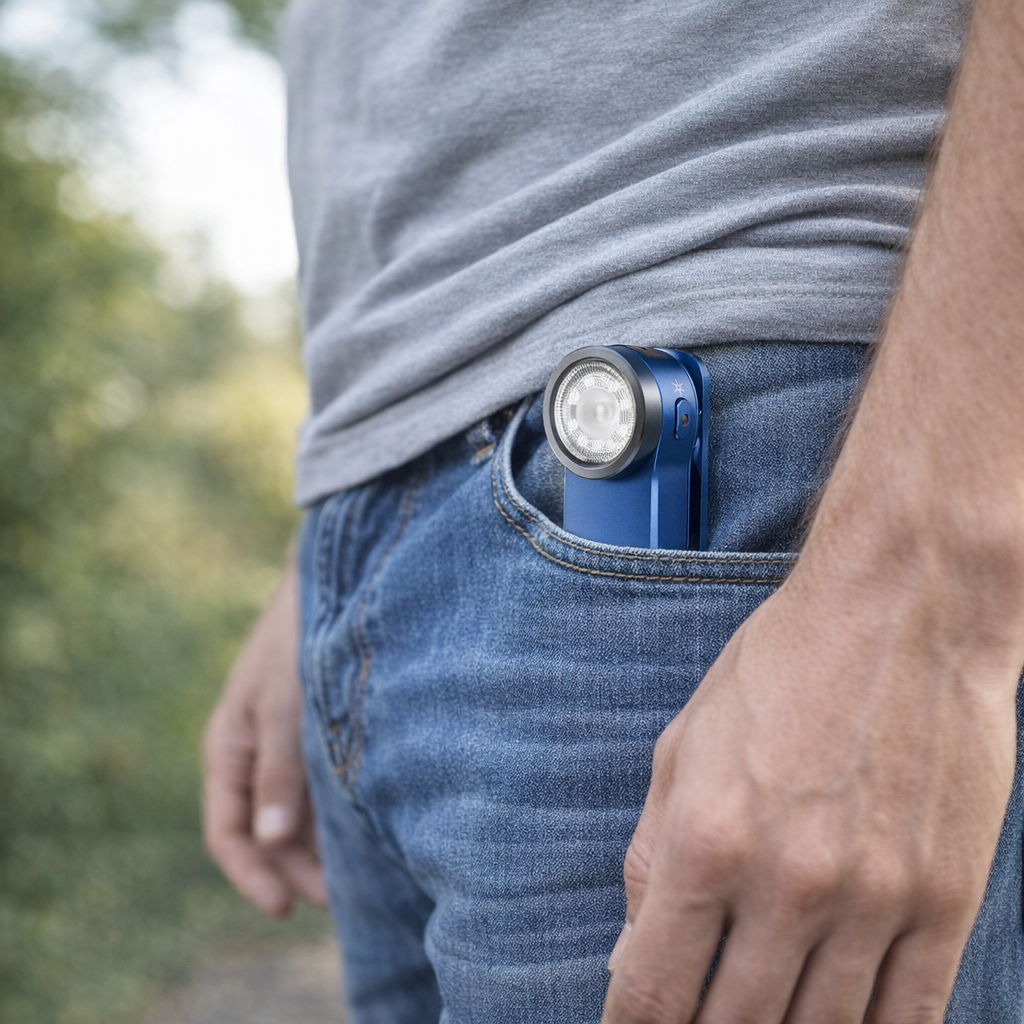 edc flashlight clipped to jeans pocket for everyday carry