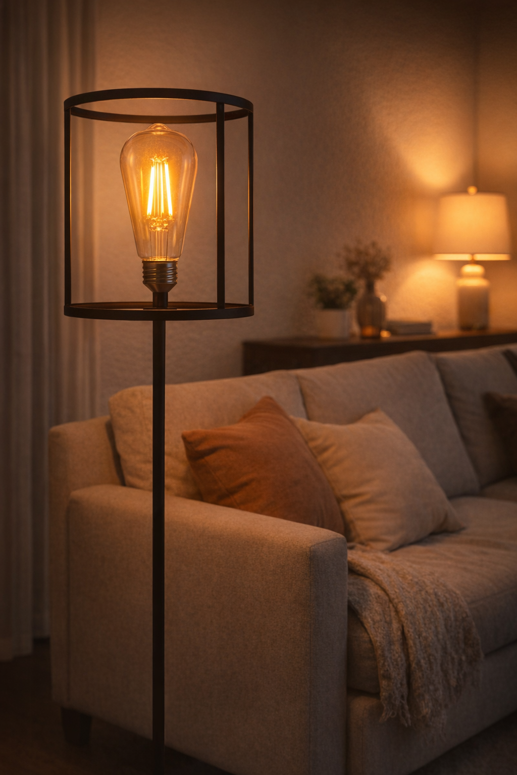 decorative light bulbs warm glow in living room floor lamp