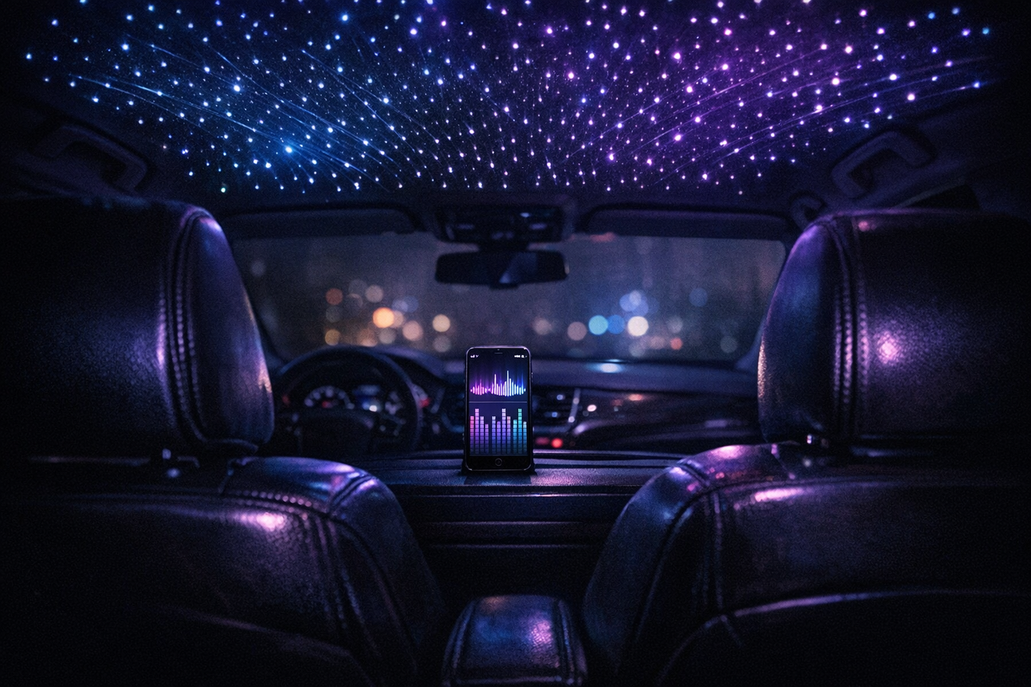 fiber optic star lights music sync inside car at night