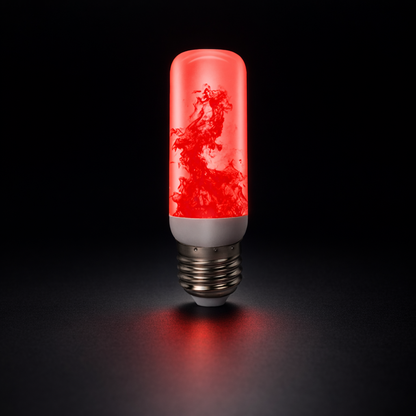 red led flame bulb with crimson flickering effect on dark background