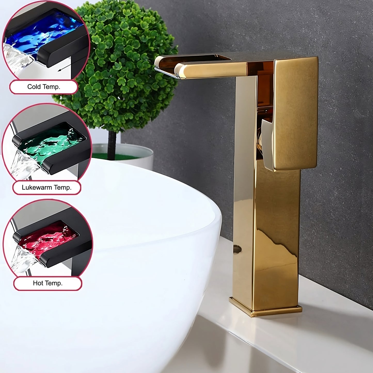 Smart LED Temperature-Sensing Basin Faucet