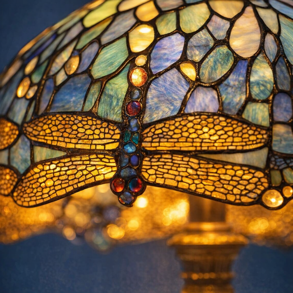 dragonfly stained glass lamp shade close-up