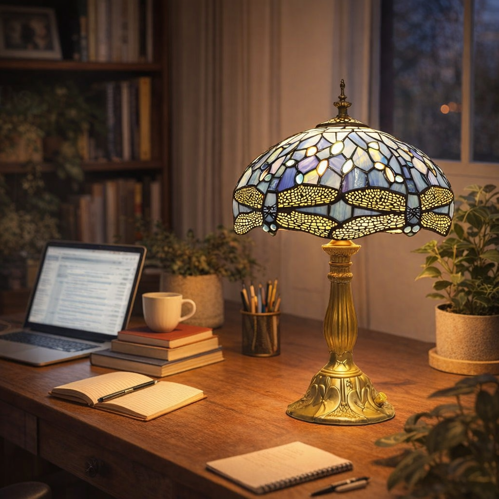 dragonfly lamp cozy home office