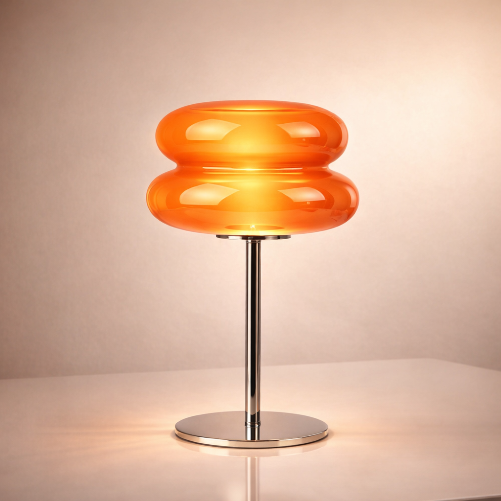 mini table lamp retro glass design chrome base front view