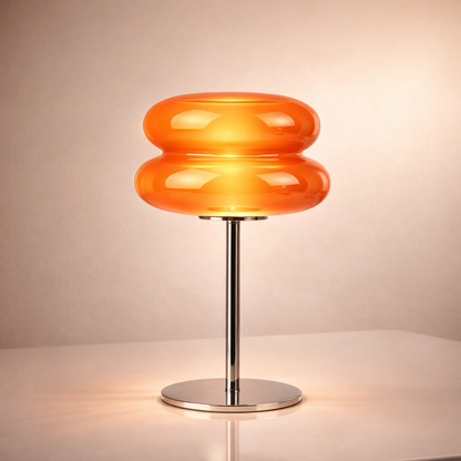 mini table lamp retro glass design chrome base front view