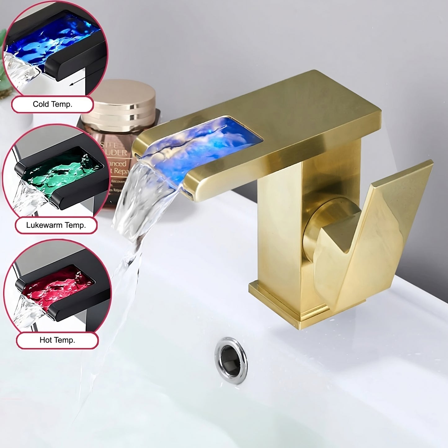 Smart LED Temperature-Sensing Basin Faucet