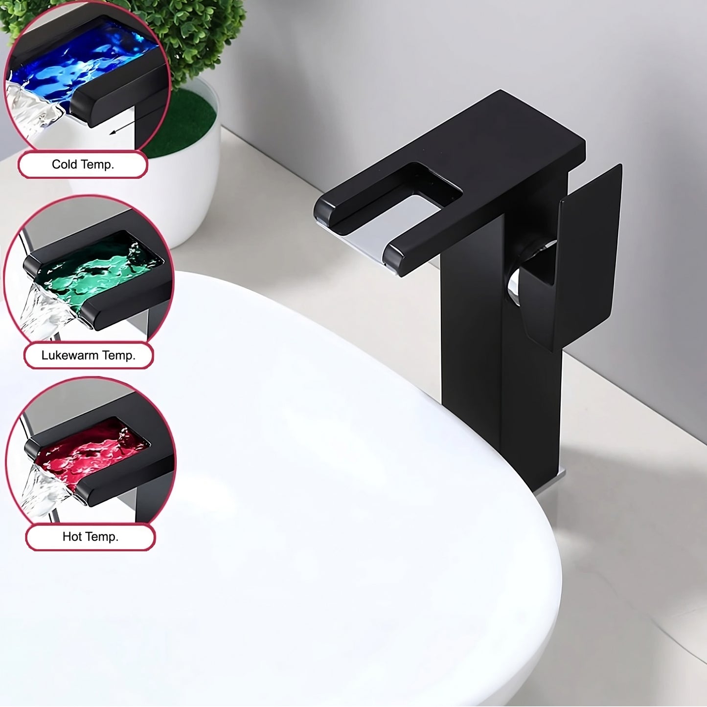 Smart LED Temperature-Sensing Basin Faucet