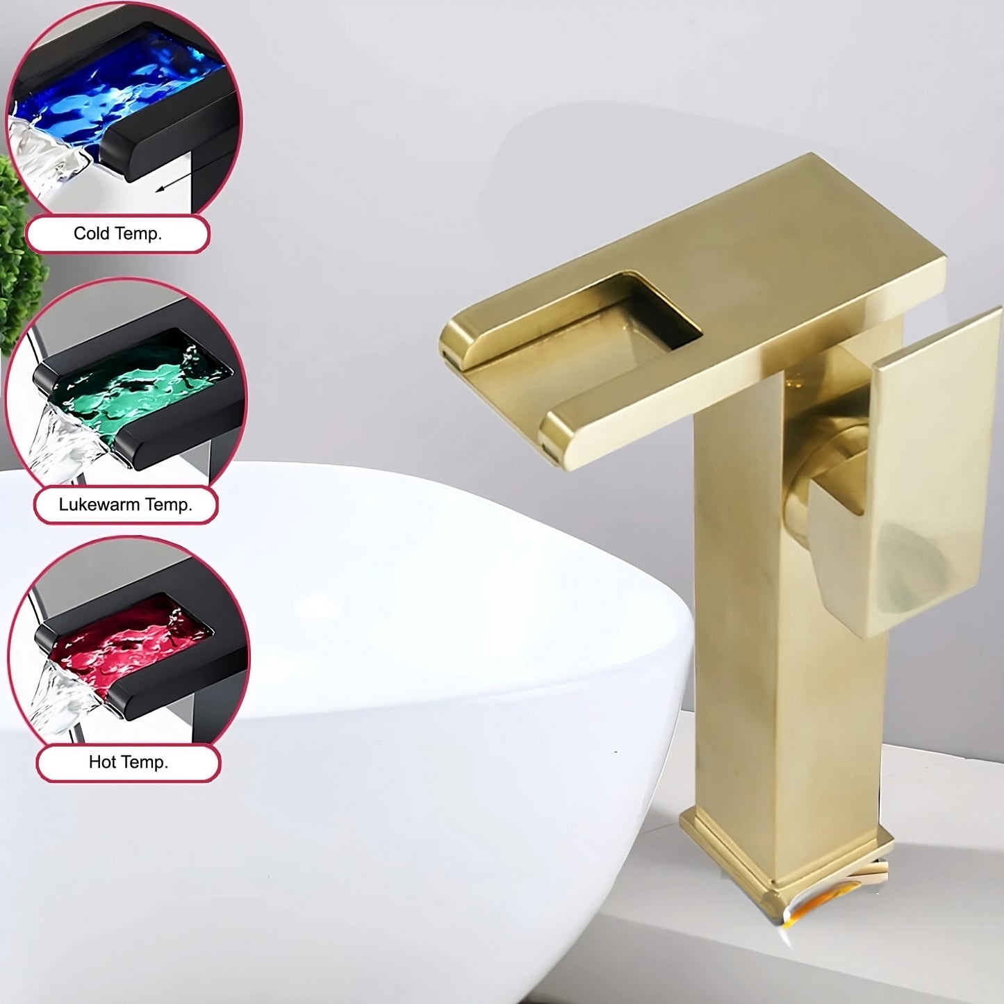 Smart LED Temperature-Sensing Basin Faucet