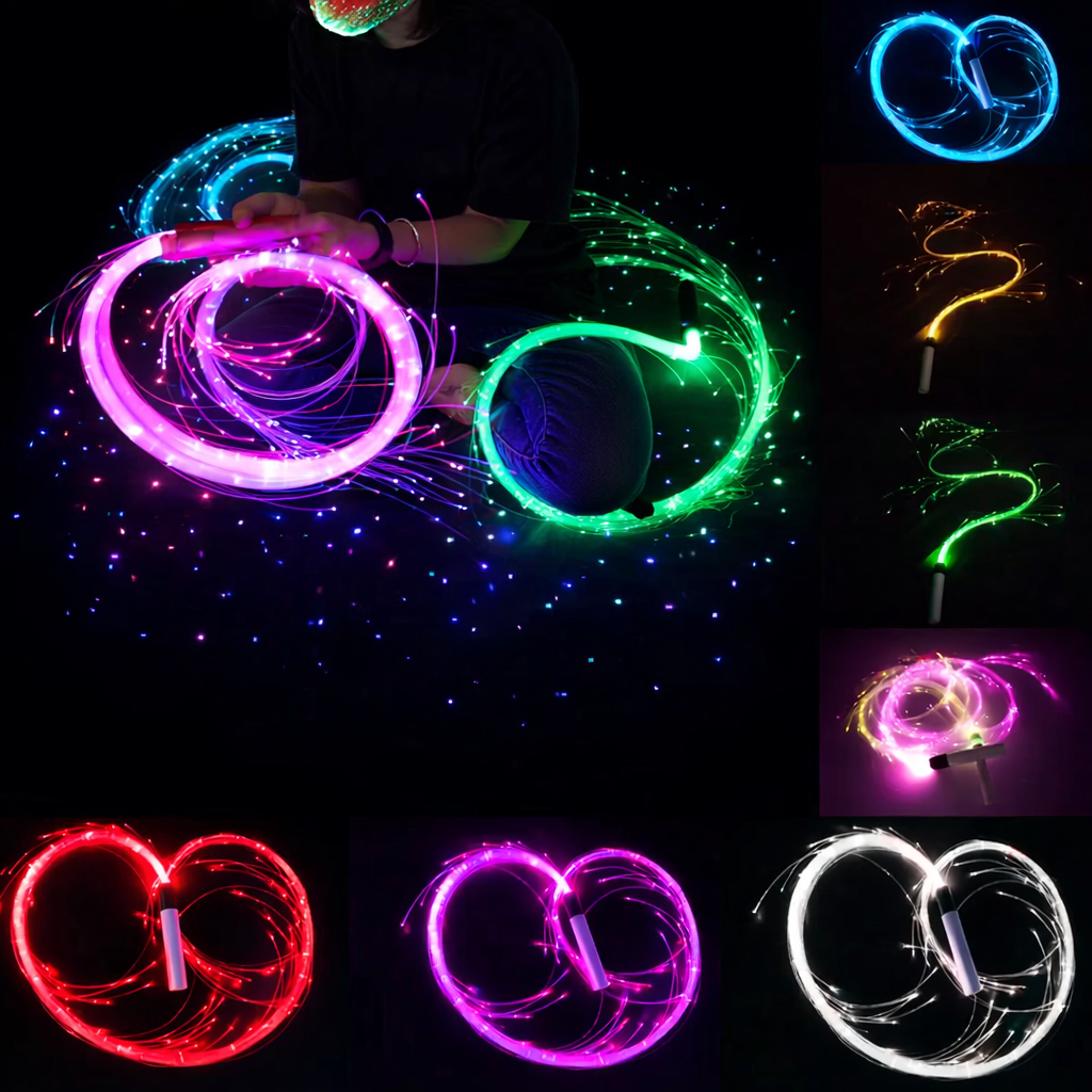 flow whip showing all seven RGB color modes glowing in the dark