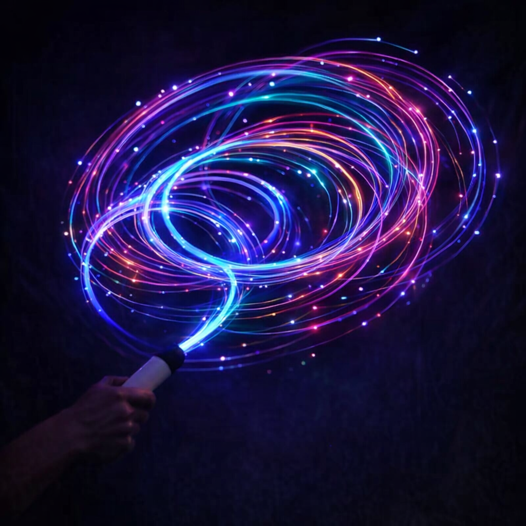 fiber optic whip spinning with long exposure light trails
